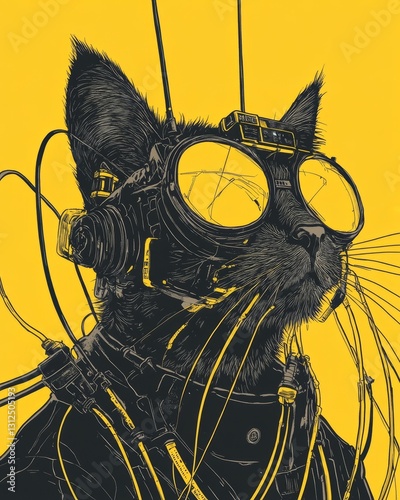 Cat electrician in yellow and black theme
