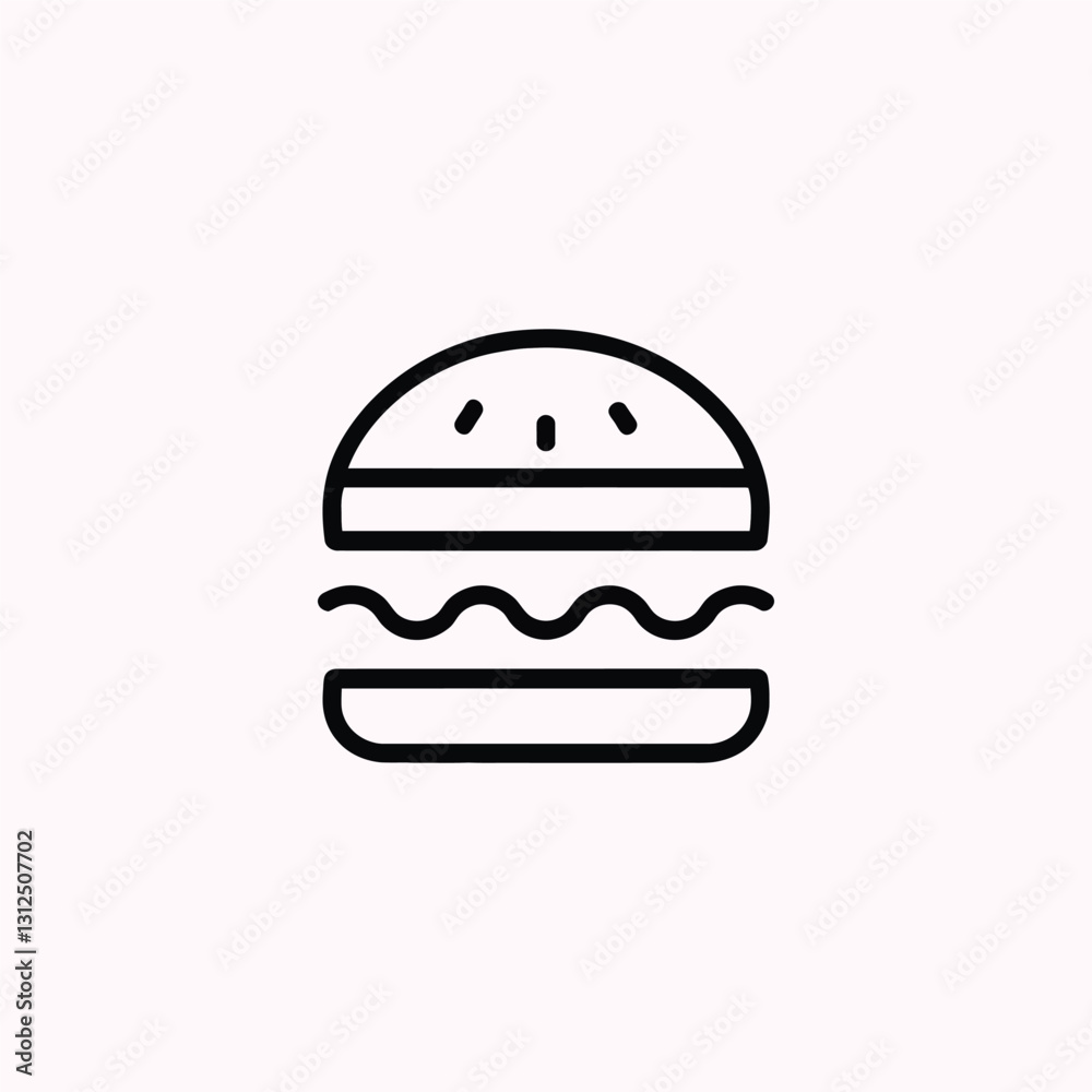 Hamburger icon Fast food Linear outline symbol Minimalist Hamburger Vector: Simple Black and White Line Drawing for Fast Food Design Hamburger icon Fast food Linear outline symbol Minimalist Hamburger Vector: Simple Black and White Line Drawing for Fast Food Design