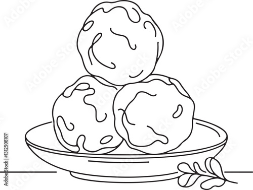 Line Drawing of Delicious Meatballs Vector Art