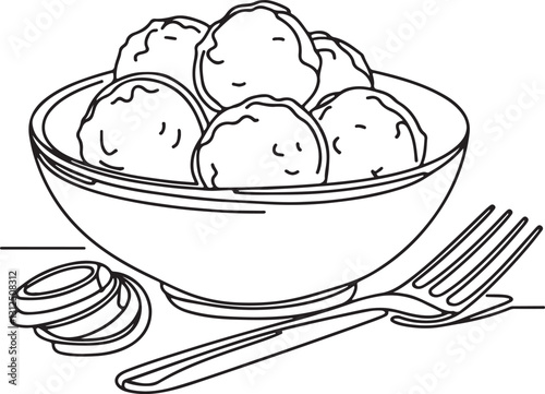 Line Drawing of Delicious Meatballs Vector Art