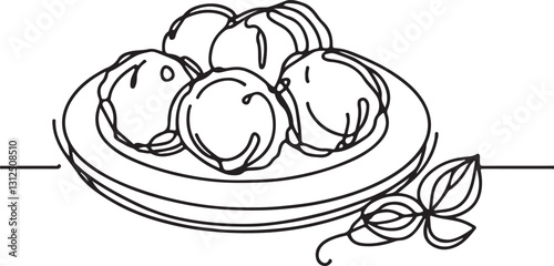 Line Drawing of Delicious Meatballs Vector Art