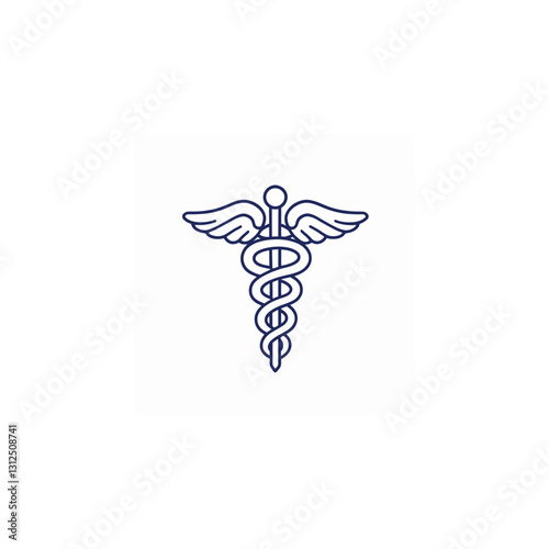 medical care thin line icons Caduceus Vector Illustration: Classic Medical Symbol with Serpents and Wings for Healthcare Design