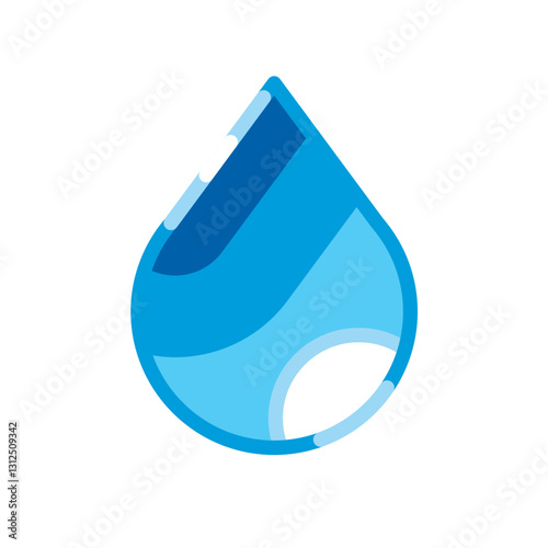 water drop vector illustration flat design with light reflections, modern emoji illustration on white background