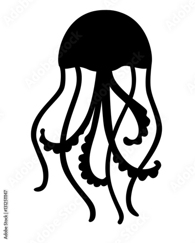 Jellyfish silhouette. Jellyfish marine animal black silhouette vector illustration for logo or pictogram. Inhabitant of the underwater world - jellyfish animal from the ocean silhouette for sign	