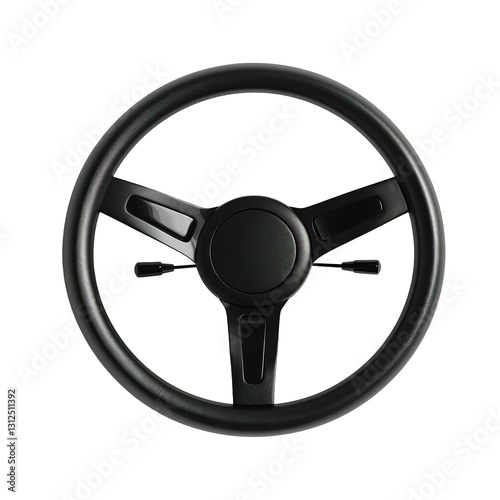 Classic Black Car Steering Wheel On Dark Background. Car Detailing. Retro Style. 