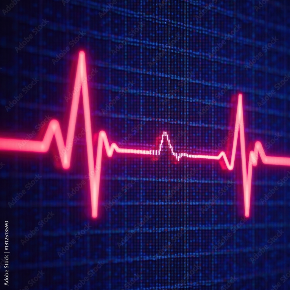Close-up EKG monitor display, rhythmic heartbeat line, electricity, medical technology Close-up EKG monitor display, rhythmic heartbeat line, electricity, medical technology