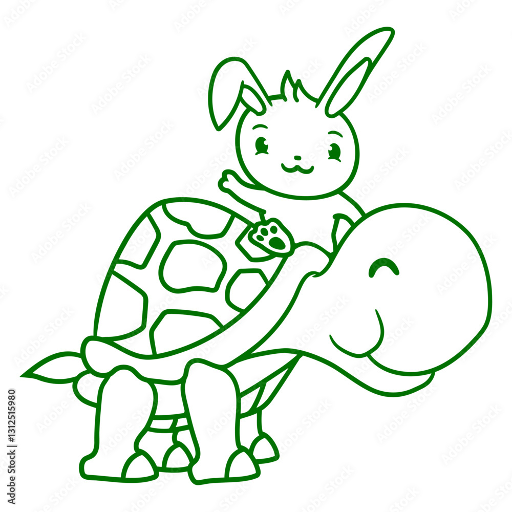 Obraz premium Bunny Big Giant Tortoise Riding Greeting Happy Two Design Lover Art Vector Illustration Card T-Shirt Poster Sticker Graphic Print Decorative Drawing Isolated Logo Decoration Symbol Creative Cool Style