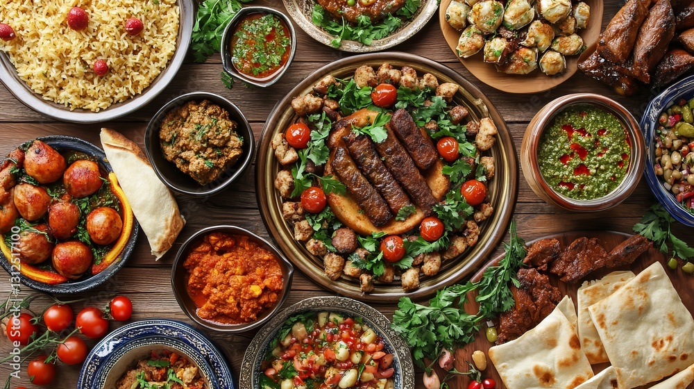 Ramadan Iftar table is full of tasty and traditional Arabic dishes. Ramadan Iftar table is full of tasty and traditional Arabic dishes.