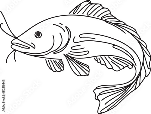 Elegant Loach Fish Line Drawing Illustration