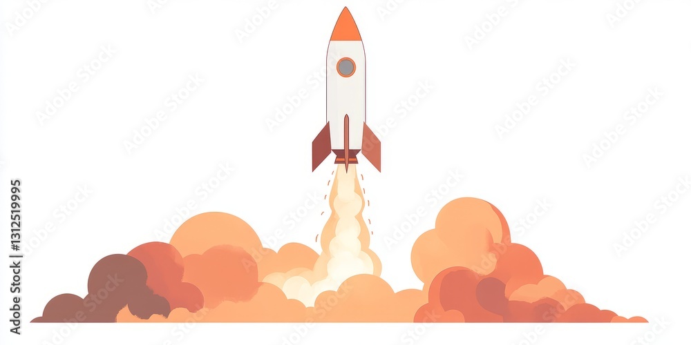 Fototapeta premium Rocket launch in orange and grey tones minimalist s 61