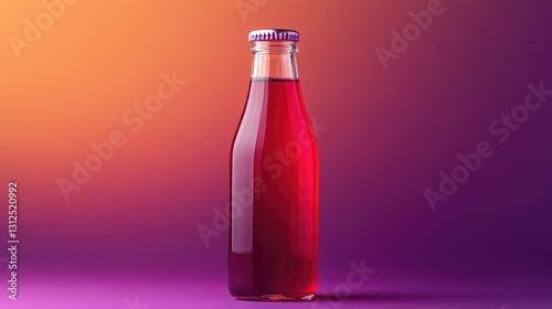 Wallpaper Mural Glass bottle filled with vibrant red drink against gradient purple-orange background in professional studio setting Torontodigital.ca
