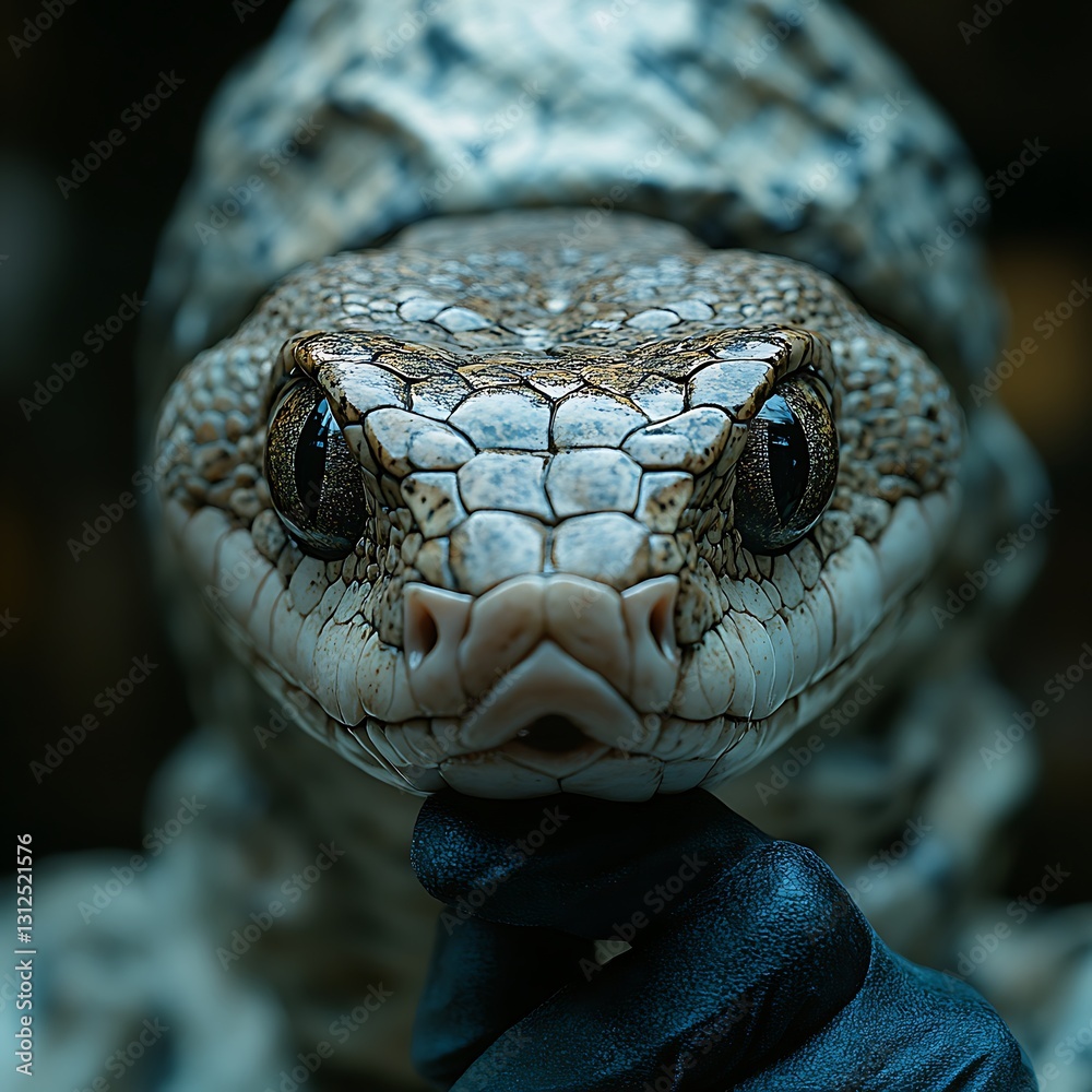 Fototapeta premium Carefully Examining Deadly Snake for Scientific Wildlife Research Photo