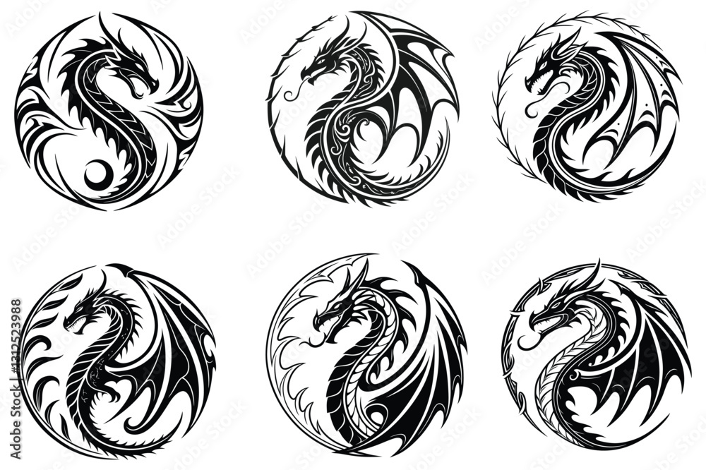 Obraz premium create Dragon logo black and white illustration