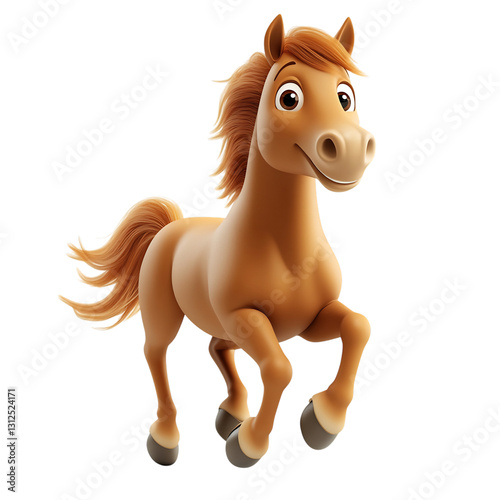 A Cheerful 3D Cartoon Horse Galloping Energetically Isolated on Transparent Background