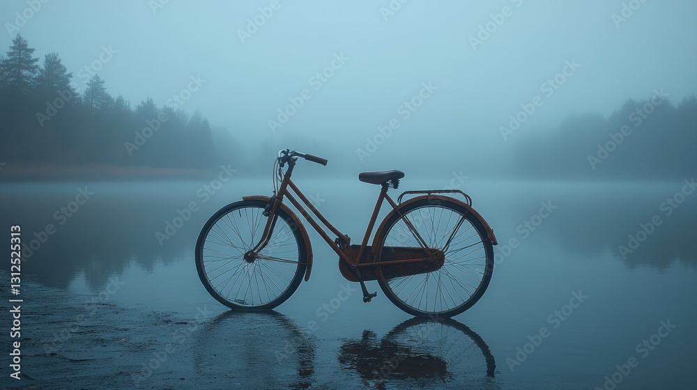 Fototapeta premium Vintage bike by a misty lake
