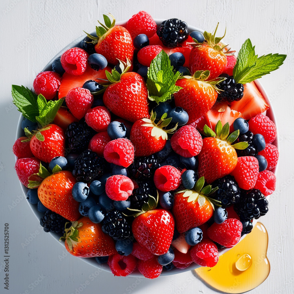 Obraz premium Verities fruit with a mix of berries white background 