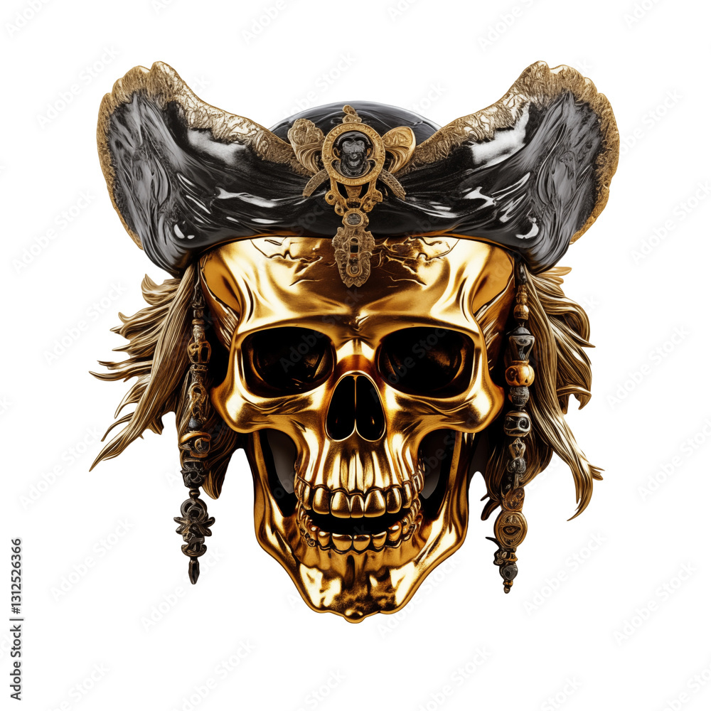 Fototapeta premium golden pirate skull of the high seas transparent background