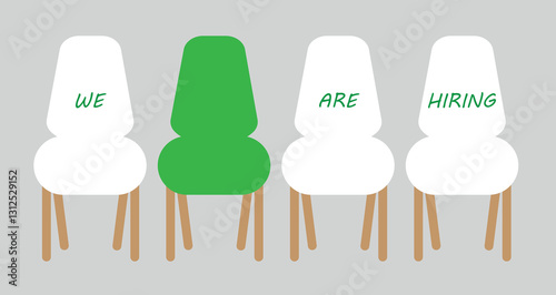  We are hiring. recruitment concept, resources job employment ,career unemployed interview,chairs isolated on background creative vector illustration, art template, abstract graphic element.