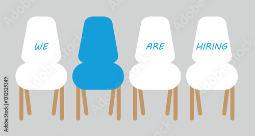  We are hiring. recruitment concept, resources job employment ,career unemployed interview,chairs isolated on background creative vector illustration, art template, abstract graphic element.