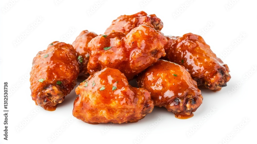 buffalo wings with a mix of sweet and spicy glaze, glossy texture, photorealistic, isolated on white background buffalo wings with a mix of sweet and spicy glaze, glossy texture, photorealistic, isolated on white background