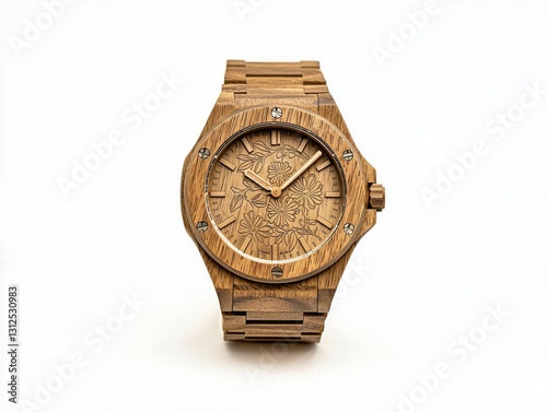 Elegant Wooden Watch with Floral Design and Sustainable Craftsmanship