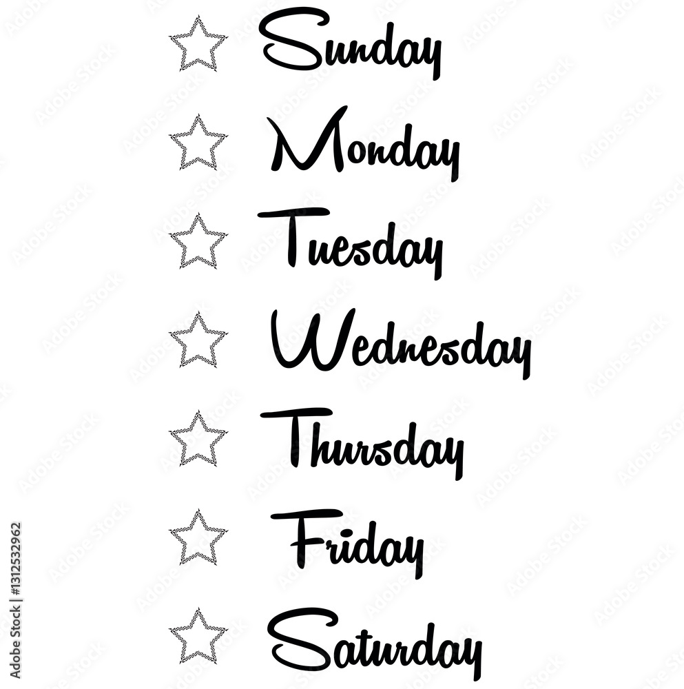 Obraz premium Days of the week,Monday,Tuesday,Wednesday,Thursday,Friday,Saturday,Sunday vector icon