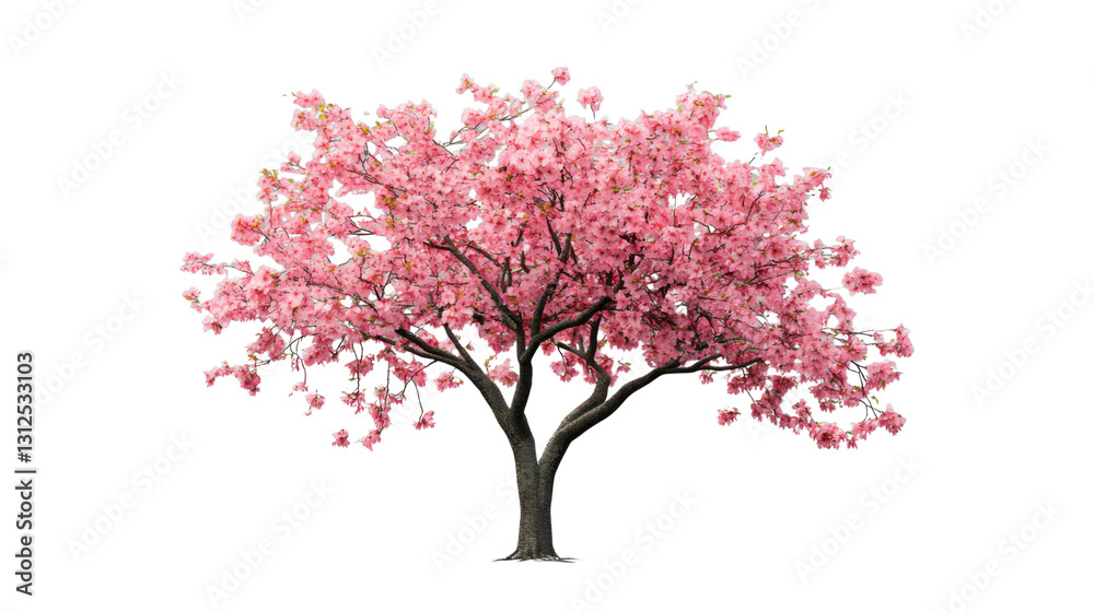 Obraz premium Blooming cherry tree with pink flowers on transparent background