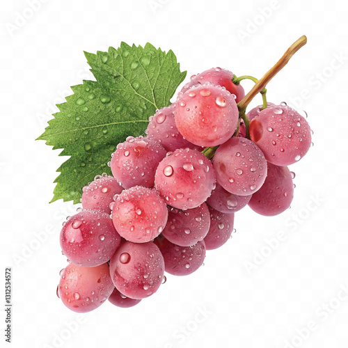 abstract 3d fresh organic  grapes cluster with water droplets and green leaf isolated on pure white background 