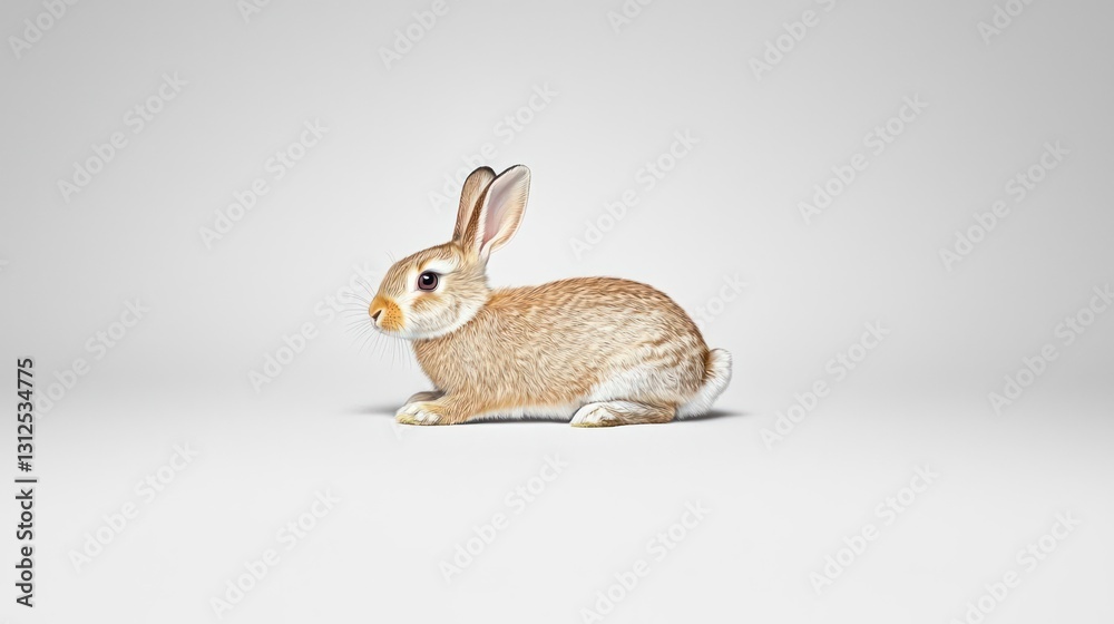 Obraz premium Brown Rabbit Sitting on White Background