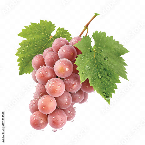 abstract 3d fresh organic  grapes cluster with water droplets and green leaf isolated on pure white background 