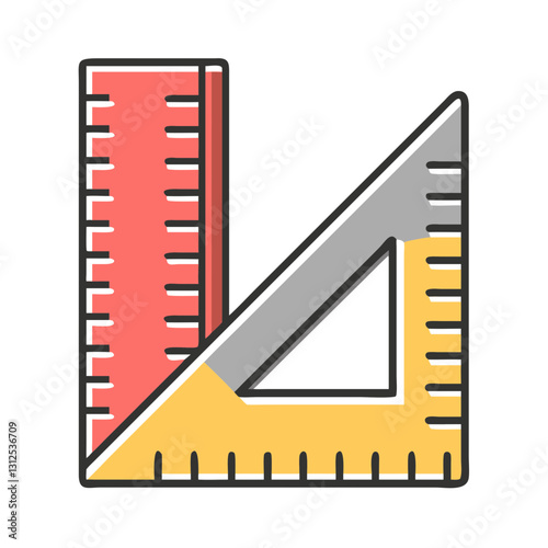 Colorful drafting rulers icon designing geometric shapes, creative concept