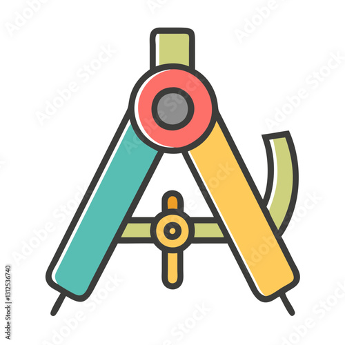 Colorful compass icon with geometric shapes, creative tool concept