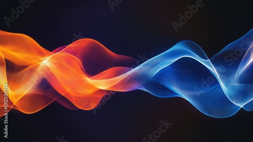 dynamic blue and orange abstract design with curved waveforms and soft light reflections, artistic and futuristic, modern and playful composition