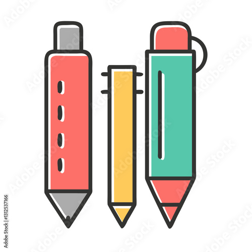 Colorful mechanical pencil icon showcasing writing tools, creativity concept