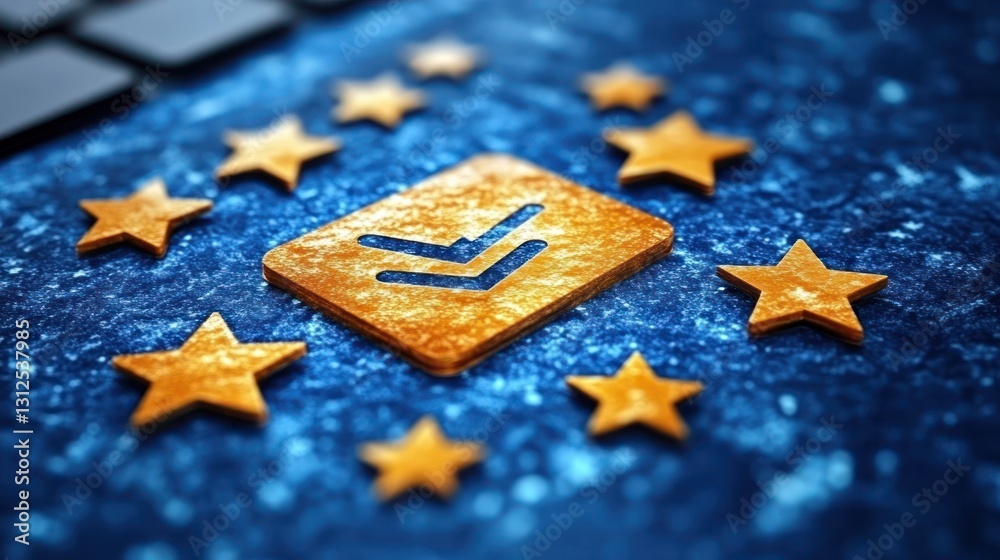 Naklejka premium EU Digital Market Act: Stars and Arrows Symbolize New Regulations for Fair Digital Competition and Consumer Protection