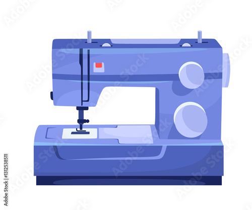 Sewing machine cartoon vector illustration icon for crafting, tailoring, and fashion activities isolated on white background. Fashion industry sewing equipment clipart