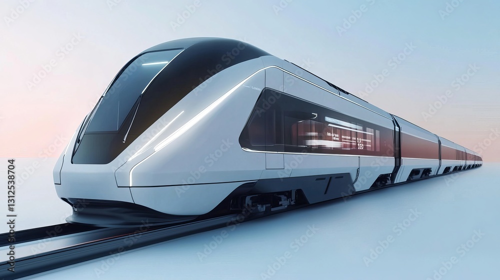 Naklejka premium A modern electric high-speed train, designed for railroad travel and railway tourism. A streamlined metro or subway transport, illustrated as a vector on a white background
