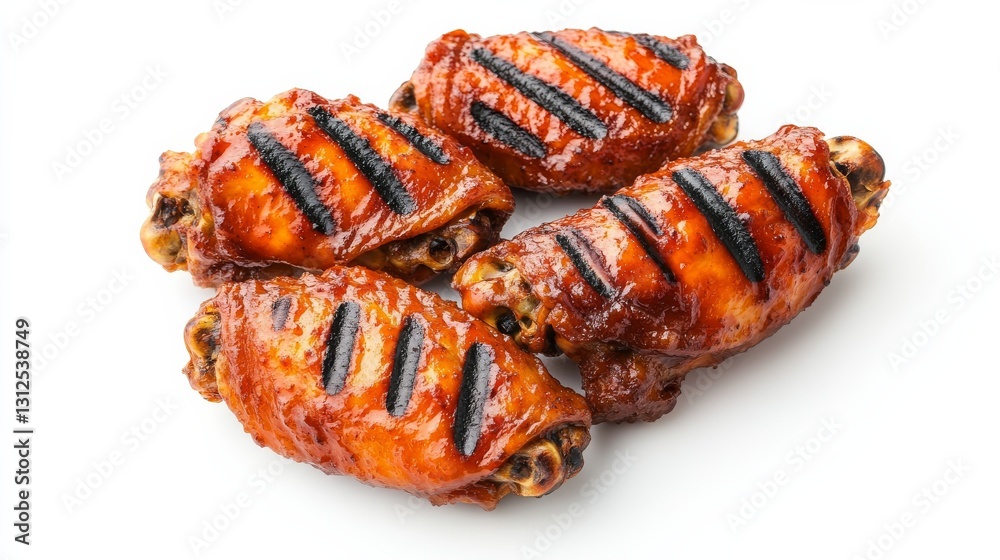 Buffalo wings with visible grill marks, smoky barbecue style, hyper-detailed, isolated on white background Buffalo wings with visible grill marks, smoky barbecue style, hyper-detailed, isolated on white background