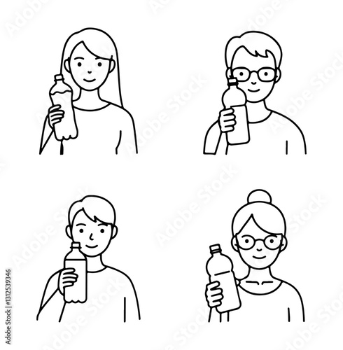 People drinking water icon, editable minimalist outline icon and high quality line art illustration.