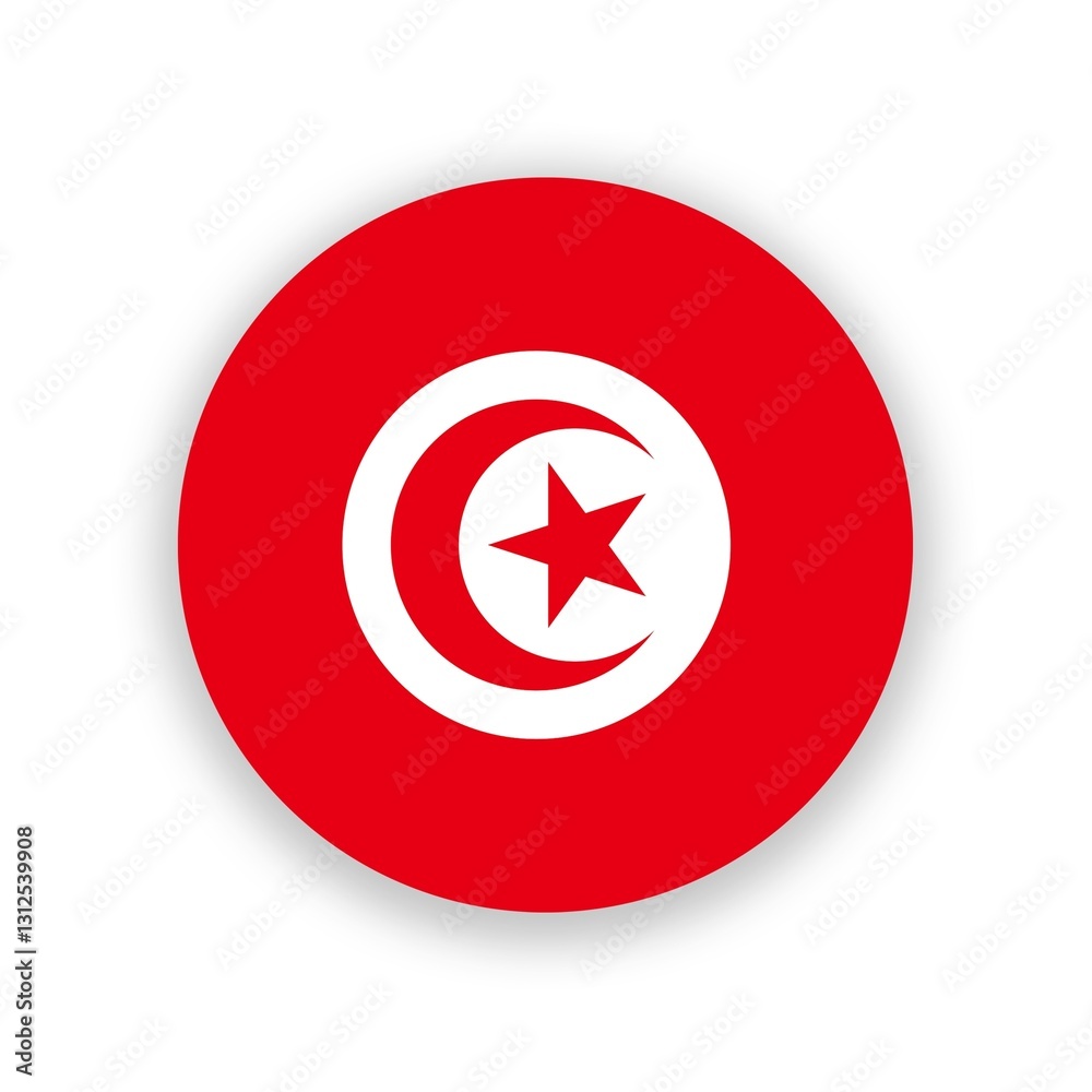 Tunisia national flag in circle shape isolated on white. Illustration Tunisia national flag in circle shape isolated on white. Illustration