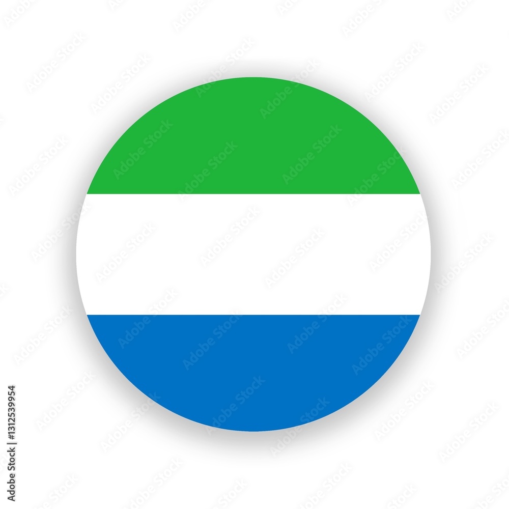 Sierra Leone national flag in circle shape isolated on white. Illustration Sierra Leone national flag in circle shape isolated on white. Illustration