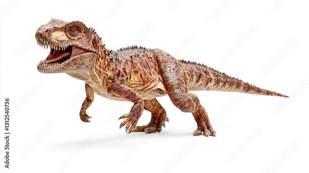 Naklejka premium Brown Spotted Dinosaur Walking on White Background