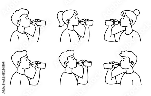 Icons symbolizing people drinking water, designed with high-quality line art.