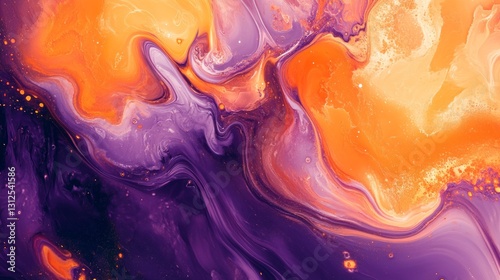 dynamic orange and purple abstract background with flowing fluid shapes and soft glowing highlights, modern and artistic, futuristic and vibrant