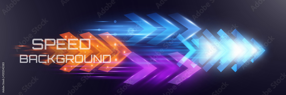 Obraz premium Futuristic speed background with glowing arrows, motion blur, digital technology concept, fast-moving elements, dynamic light trails, high-tech energy flow, acceleration effect, sci-fi motion design. 