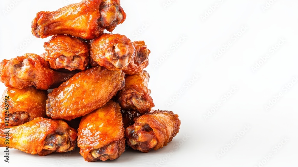 Buffalo wings stacked in a pyramid, dramatic composition, photorealistic, isolated on white background Buffalo wings stacked in a pyramid, dramatic composition, photorealistic, isolated on white background