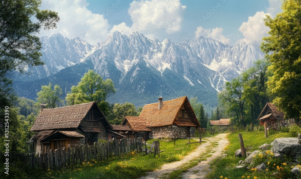 Obraz premium Nature in the mountains, beautiful scenery, beautiful mountain scenery, the Carpathian Mountains, a village in the mountains.