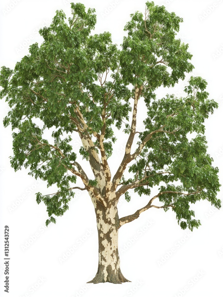 Massive Sycamore Tree with Flaking Bark and Lush Green Leaves