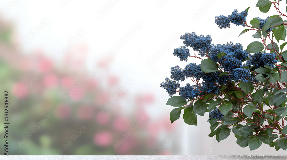 Fototapeta premium A close up of blue flower clusters and green leaves
