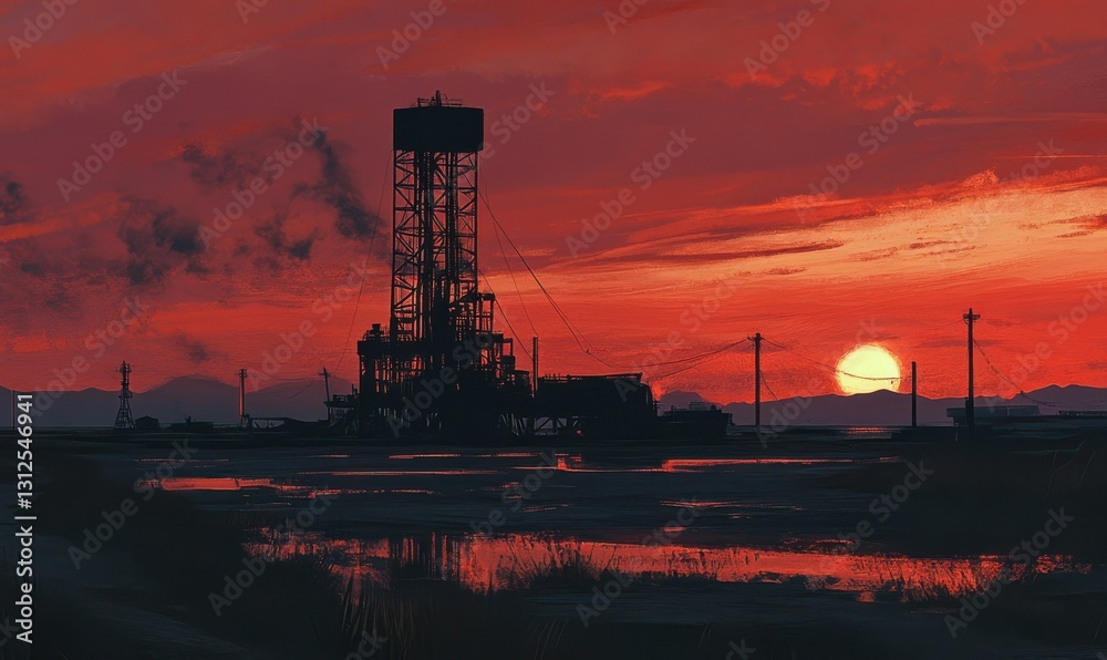 Obraz premium Oil Rig at Sunset